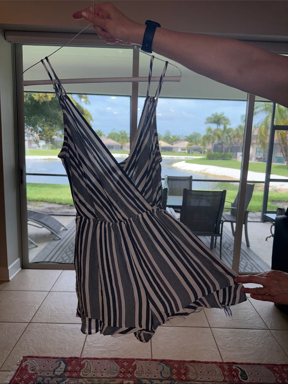 American Eagle Outfitters Black and White Striped Girls One-Piece Romper